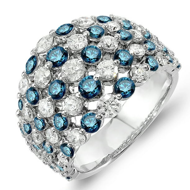 10K Round Cut Blue Diamond Ladies Fashion Right Hand Ring 1/2 CT White Gold Dazzlingrock Collection 0.20 Carat ctw 